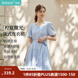 茵曼（INMAN）【法式收腰】方领高级感显瘦裙子女2026夏季新款气质连衣裙 蓝色 M