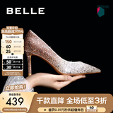 百丽（Belle）闪耀质感高跟鞋女商场新款四季单鞋增高婚鞋BDAK3AQ6预售 浮光跃金-跟高8CM 39 (245mm)