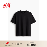 H&M男装女装T恤春季重磅柔软舒适美式潮流情侣装短袖上衣0608945 黑色 M 175/100（建议尺码拍小一码）
