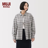 MUJI女式 法兰绒 衬衫式夹克女外套外衣 25年冬季女装 上衣 BC2POA5A 灰色格纹 S （155/80A）