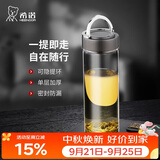 希诺单层玻璃杯男户外大容量水杯便携带提环车载透明泡茶杯子450mL
