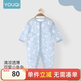 优奇婴儿衣服夏季薄款纯棉连体衣新生幼儿睡衣宝宝纱布哈衣夏装空调服 【烧花款】蓝色 66cm