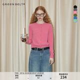GREEN BELT100%绵羊毛针织开衫外套女修身长袖上衣学院