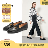 他她（TATA）方头乐福鞋女休闲平底一脚蹬小皮鞋女单鞋春秋款FLC22AM5 黑色 37