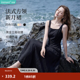 茵曼（INMAN）法式方领收腰显瘦吊带连衣裙2026夏季新品女装高级感气质裙子 黑色 S