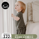 nest designs竹棉弹力男女童长短袖T恤防蚊裤宝宝上衣哈伦裤子儿童透气舒适 炭笔灰 【短袖T恤】 90 码【建议身高80-92cm】