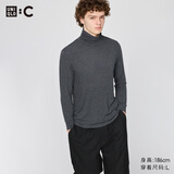 优衣库HEATTECH EXTRA WARM混纺两翻领T恤/9分袖男装9%羊绒481442 487484/07青灰色 M