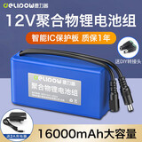 德力普（Delipow）12v锂电池大容量锂离子聚合物锂电池组带显示屏移动电源太阳能灯音响监控设备24V可充电方形电池 12V 16000mAh【送2A充电器】