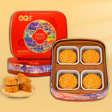 港琪双黄白莲蓉月饼中秋礼品铁盒传统手工广式月饼礼盒装员工月饼点心 单黄白莲蓉600g4个装