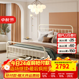 天坛家具铁艺床白色铁艺婚床经典简约奶油风双人床单人床钢铁床工业风 芝士白床+21cm弹簧床垫 1.5*1.9m单床头