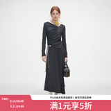 范思蓝恩秋季设计感针织T恤半身裙时尚套装女秋装新款慵懒高腰半身裙女 深灰色（上衣） S