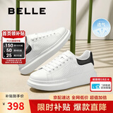 百丽小白鞋男鞋牛皮舒适厚底增高休闲运动板鞋A1160 黑尾翼-打孔 40