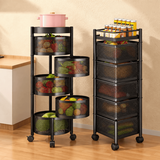 坤奉厨房置物架落地家用客厅旋转零食箱玩具果蔬菜篮多层小推车收纳架 5层黑色-方形带轮【基础款】
