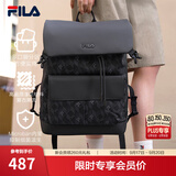 FILA【王安宇推荐款】黑武士丨斐乐双肩背包男老花书包电脑包轻盈通勤 正黑色-BK XS