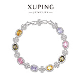 XUPING旭平首饰合金时尚【四叶花】彩宝系列镶嵌人造石手链送礼饰品 深彩色/约16+2.5cm