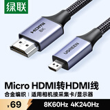 绿联Micro HDMI转HDMI2.1转接线 8K60Hz转换线 电脑相机连接采集卡显示器投影仪电视2米15517