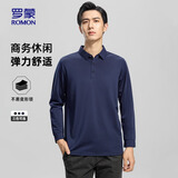 罗蒙（ROMON）长袖t恤男polo领中青年26年春秋纯色商务休闲T恤衫上衣D09藏青XL