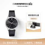 EMPORIO ARMANI阿玛尼手表男士简约商务风 黑色皮带欧美表生日礼物送男友AR2500