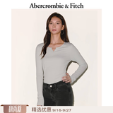 Abercrombie & Fitch【百搭V领T】小麋鹿图案内搭打底上衣秋季女装139-5849 浅灰色 S (165/88A)