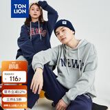 唐狮（TonLion）2021情侣卫衣男女连帽宽松青年学生学院风字母印花上衣   626430026011 牛仔蓝 L