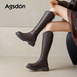 奥古狮登（Agsdon）长筒靴女秋冬季英伦风v口不过膝骑士靴百搭女靴 624049 咖啡 38