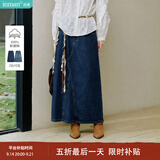 茵曼（INMAN）【100%棉】绣花衬衫女2026秋季女装新款白色立领休闲宽松长袖衬衣 深牛仔蓝半身裙-18438189 M （裤子 27码）