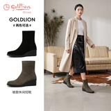 金利来（Goldlion）女靴秋冬妈妈舒适圆头耐穿短筒坡跟休闲短靴女G613240121卡其36