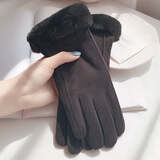 冀嘉宜手套女冬加绒加厚保暖触屏开车骑车骑行棉手套秋冬季女士仿羊绒 SH35黑色 均码