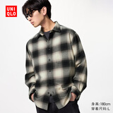 优衣库法兰绒格子衬衫/长袖男女装衬衣薄外套486601 481224 486601/01乳白色 M