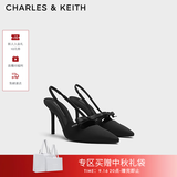 CHARLES&KEITH缎面蝴蝶结尖头高跟凉鞋女生日礼物送女友CK1-60361556 BLACK TEXTURED黑色纹理 35