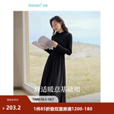 茵曼（INMAN）2026秋冬女装新款灯芯绒连衣裙新品长袖休闲针织礼服中长裙子 午夜黑-18348357H1 M