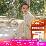 金三塔真丝睡衣女套装100%桑蚕丝[丝滑亲肤]可外穿居家服中秋礼品礼物 [温柔]19姆米珍珠白 包扣/贝壳扣随机发 L
