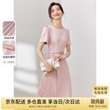 尚都比拉设计感拼接连衣裙夏季高级感气质百褶裙小个子中长裙子 粉陶色 M