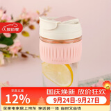 乐扣乐扣（LOCK&LOCK）咖啡杯耐热玻璃水杯子男女学生便携式双饮吸管杯随手杯500ML粉色