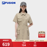 FILA FUSION 斐乐潮牌连衣裙女士工装风梭织时尚宽松衬衫裙活动自如 朦胧卡其-DK M 165/84A
