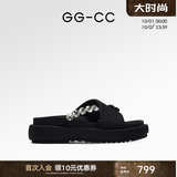 GG-CC【白鹿同款】夏季新款时尚带钻厚底拖鞋百搭凉拖人字拖女G24S0028 黑色拖鞋 36