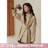 谜秀2026新品中长款风衣女2026秋复古扣立翻领本布腰带外套 卡其色  风衣 S
