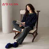 古今（GUJIN）撞色开衫软绵半边绒加绒睡衣女冬季家居服睡裤毛衣可外穿大码套装