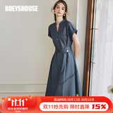 ROEYSHOUSE罗衣通勤显瘦连衣裙女夏季新款优雅简约系带大摆裙子10222 深蓝色 M （建议拍前联系客服确认哦）