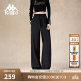 卡帕（Kappa）背靠背运动裤女士2026新款休闲条纹阔腿针织直筒裤子男K0F32AK05D 黑色-990A 秋冬款 M