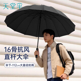 天堂伞 双人雨伞直柄 大号半自动雨伞16骨加固抗风拒水 云炭黑