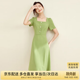 尚都比拉短袖连衣裙女夏季复古赫本风气质通勤裙子中长款A字裙 绿色 M