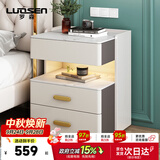罗森（LUOSEN）岩板床头柜简约卧室三层床头置物架收纳柜 深灰+白