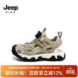 JEEP吉普男童凉鞋新款旋钮运动小孩鞋子2026夏款透气儿童包头沙滩鞋子 深米黑 31 内长19.8CM