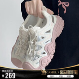 骆驼（CAMEL）丑萌登山鞋女时尚撞色户外休闲鞋 L24M076602 米/银/粉 37