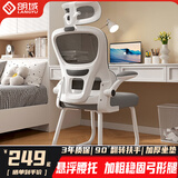朗域轩品电脑椅人体工学椅护腰人工力学座椅久坐弓形办公椅职员椅子学习椅 【悬浮腰托-带头枕】白灰-90°可翻转扶手 不可调节 可旋转可升降扶手