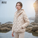 雪中飞羽绒服女短款26冬季韩版修身百搭轻薄90绒连帽通勤外套奶油浅米L