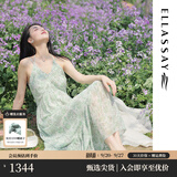 歌力思（ELLASSAY）【卢昱晓同款】夏新品法式碎花茶歇裙薄荷曼波度假吊带连衣裙女 绿混搭 S