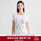 帕罗（PALUOPO）短袖印花t恤上衣女夏桑蚕丝韩版正肩半袖莫代尔圆领百搭打底衫 白色 小花 L (165/88A)