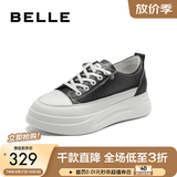 百丽（Belle）小白鞋女鞋商场款厚底增高一脚蹬单鞋透气休闲鞋U8N1DAM3 黑色 38 (240mm)